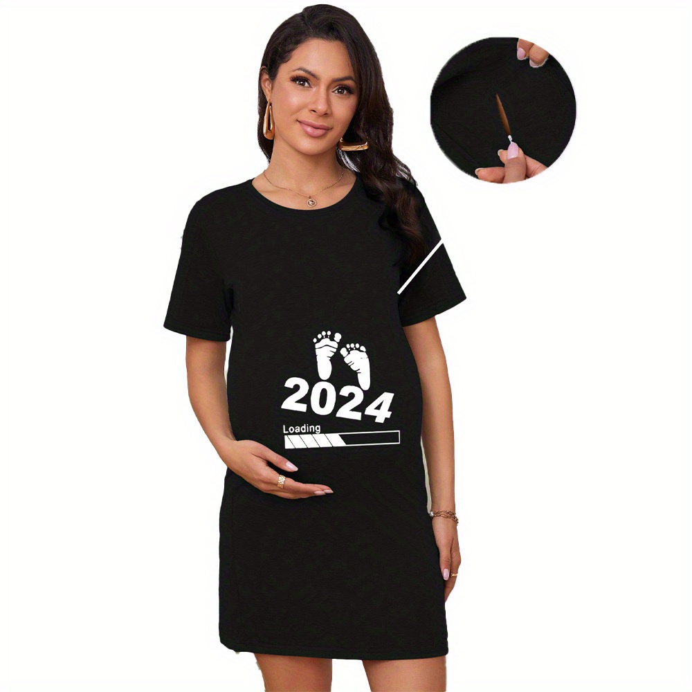 

Women's Maternity Footprints & "2024" Graphic Print Dress For Summer