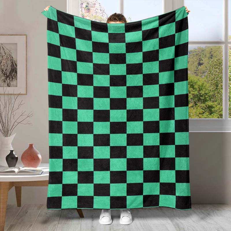 

Soft Blanket With Green Grid Art Pattern Print, Perfect For Napping In All Seasons, Made Of Flannel.