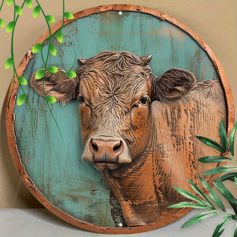 

1pc 8x8inch(20x20cm) Round Aluminum Sign Metal Sign Funny Cow Wall Art Decor Tin Sign Wall Decor For Patio Home Kitchen Room Garage