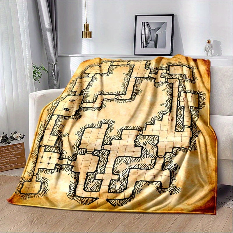 

1pc Vintage Classic Game Map Art Pattern Print Soft Blanket Nap Blanket 4 Seasons Flannel Blanket