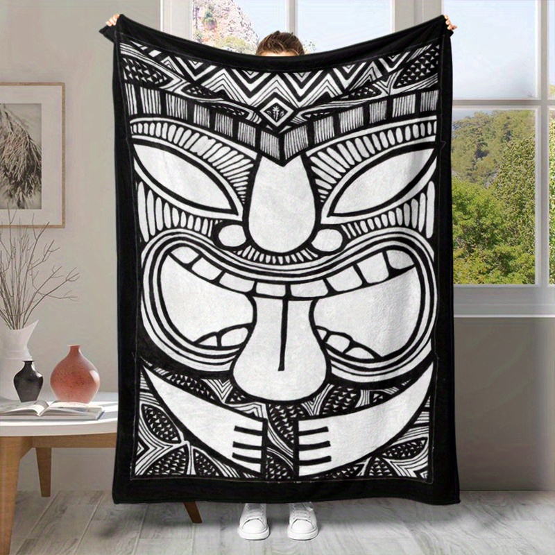 

1pc Retro Tiki Pattern Printed Soft Blanket, Perfect For Napping, Made Of Flannel For All Seasons