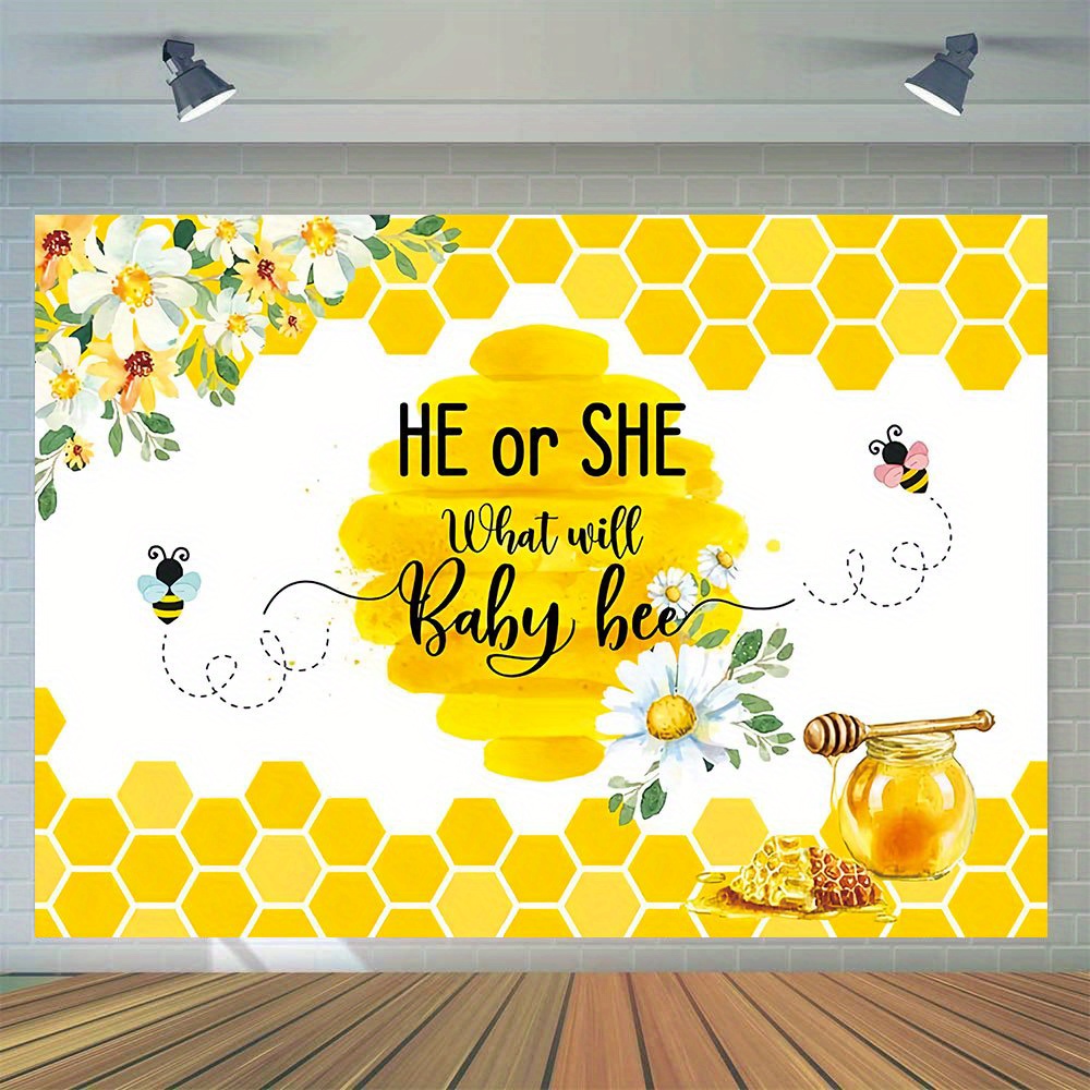 

1pc, Bee Gender Reveal Photography Backdrop, Vinyl Hexagonal Honeycomb Floral His Or Her Photo Party Decoration Banner Photo Booth Props