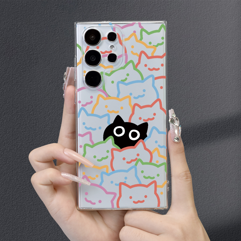 

Little Black Cat Soft Cute Colorful Cat Transparent Soft Shell Tpu Phone Case For Samsung Galaxy S21 S23 Fe/a12/a13/a14/a52s 5g Galaxy S22 U1tra5g Samsung Galaxy S23 Ultra