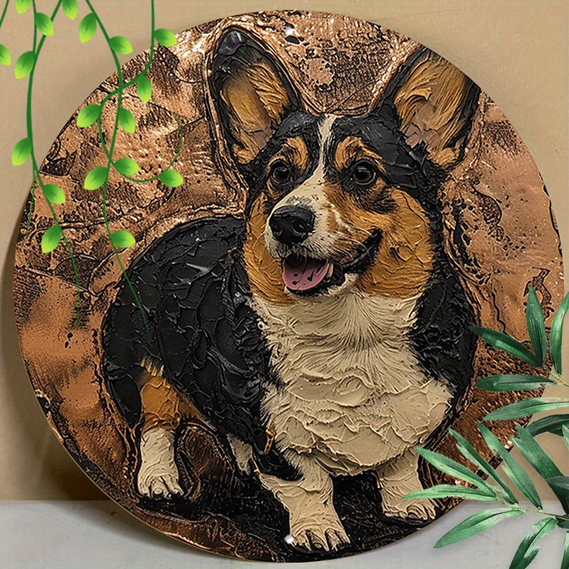 

1pc 8x8inch (20x20cm) Round Aluminum Sign Metal Sign Retro Corgi Vintage Style Metal Sign For Home Garden Restaurants Cafes Office Sign Gift