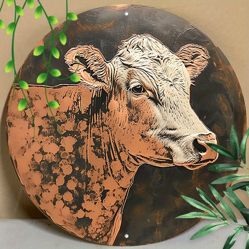 

1pc 8x8inch (20x20cm) Round Aluminum Sign Metal Sign Retro Cow Wall Art Decor Tin Sign Wall Decor For Patio Home Kitchen Room Garage