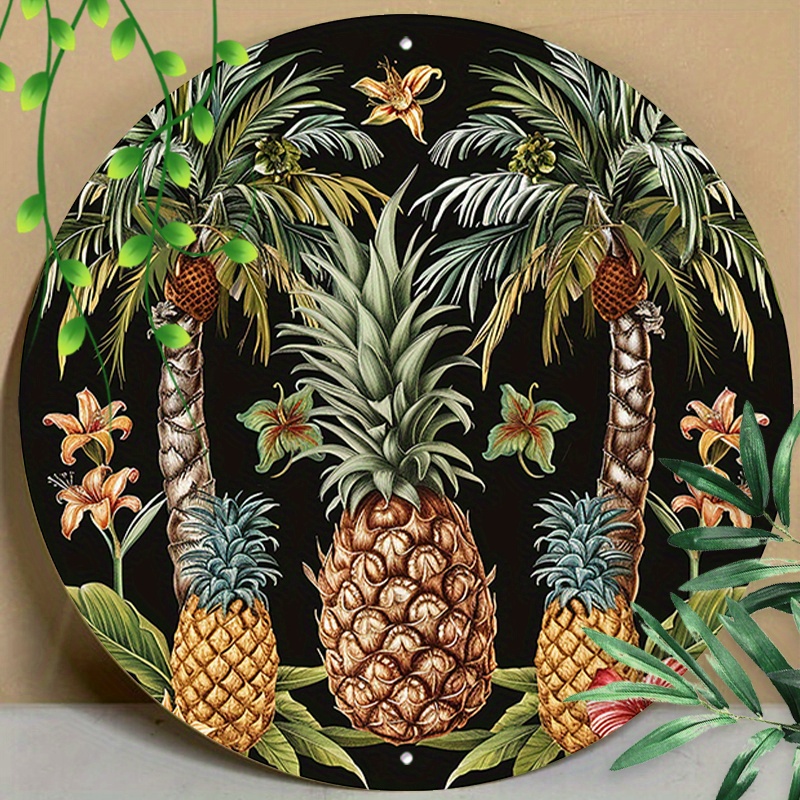 

1pc Round Aluminum Metal Sign Decor, Creative Pineapple Pattern Metal Art Sign For Home And Office, 8x8inch (20x20cm)