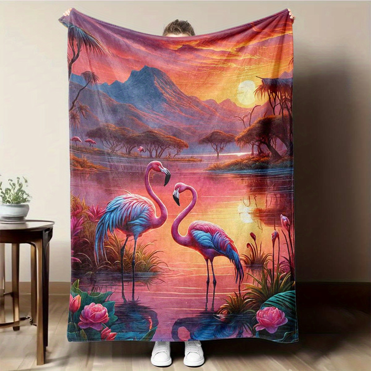 

Sunset Pink Flamingo Aesthetic Art Pattern 4 Seasons Flannel Office Chair Blanket