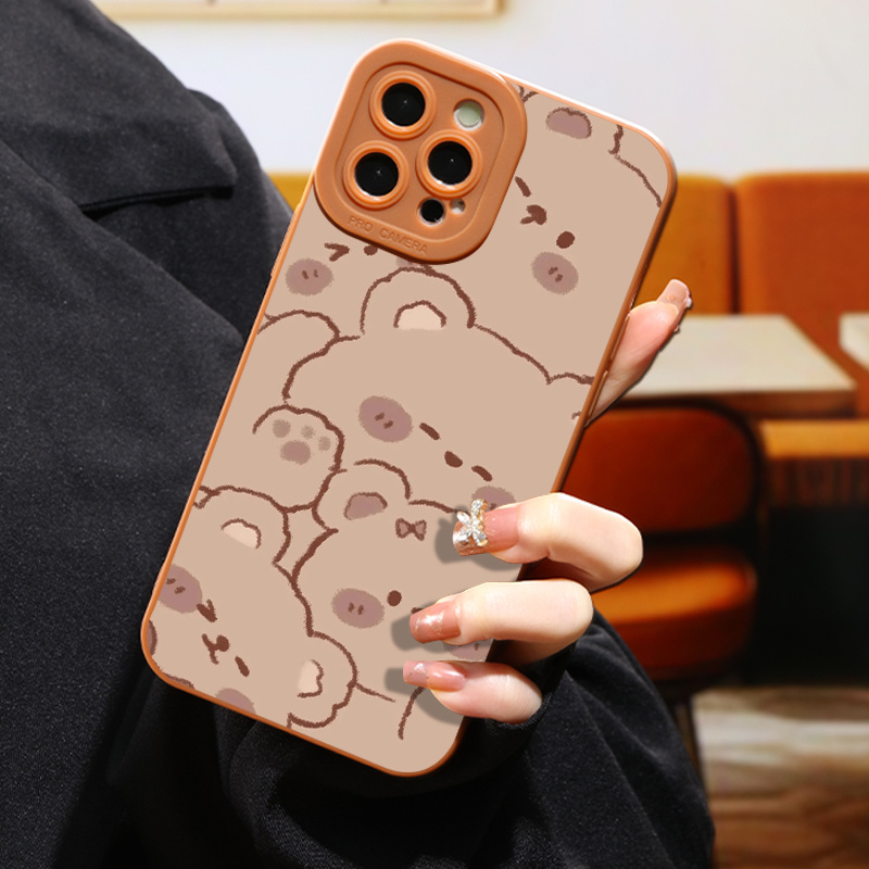 

New Phone Case Brown Bear Pattern Phone Case For Iphone 15/14/13/12/11/xs/xr/x/8/7/se2/se3/mini/plus/pro Max Shockproof Silicone Soft Case Aesthetic Graphics Case Collision Lens Protective Back Cover