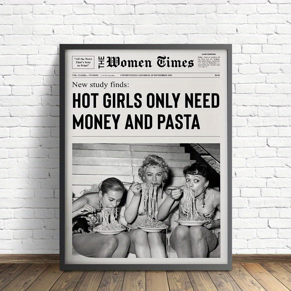 

1pc, Unframed Canvas Wall Art Hot Women Only Need Money And Pasta Poster Painting Aesthetic Home Decoration, Gift For Friends Kits Wall Art Decor, For Living Room, Bedroom, Office, Bar Wall Decor