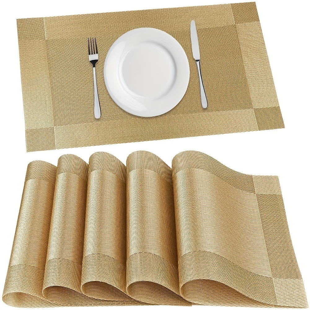 

6pcs, Table Pads, Pvc Plastic Placemats, Solid Gold Color, Simple Style Rectangular Heat Insulation Table Mats, Waterproof Non-slip Dining Place Settings, Easy Clean