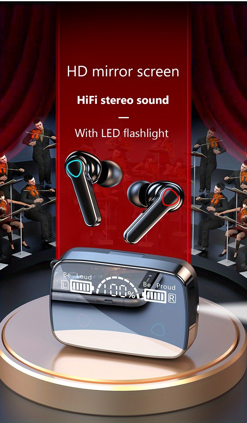 9D Stereo BT Kulaklıklar, TWS Kablosuz Kulaklık, Spor Kulaklık, Şarj Kutulu Gürültü Azaltma Kulak İçi Kulaklıklar_voghion.com