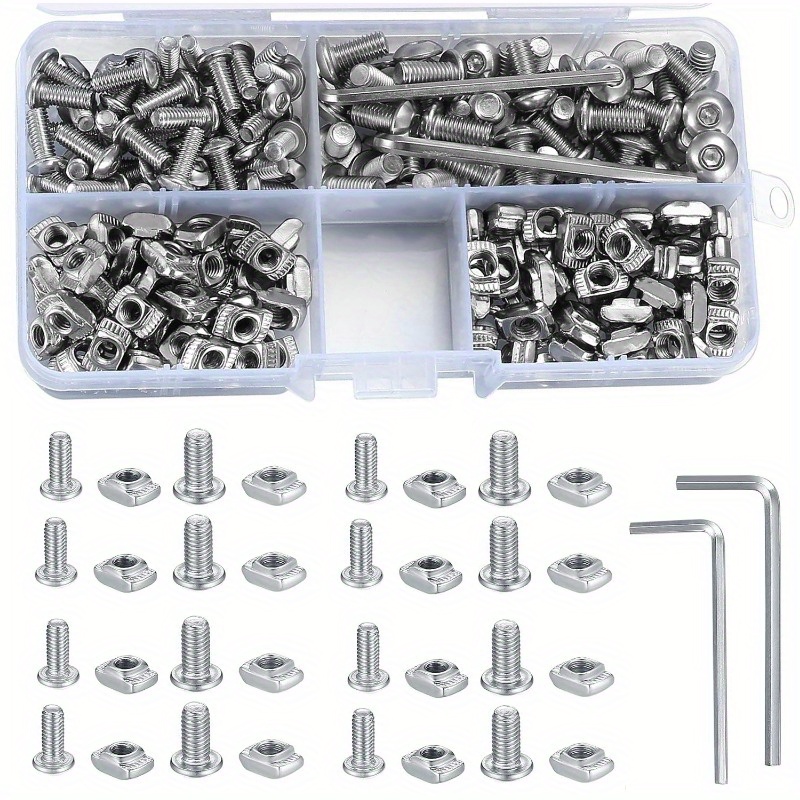 

200pcs 2020 Series M4 M5 T-nuts, Socket Head Cap Screw Kit, T-slot Nuts Hammerhead Fastener Nuts For 20 Series Aluminum Profiles, 2 M4 M5 Wrenches Included