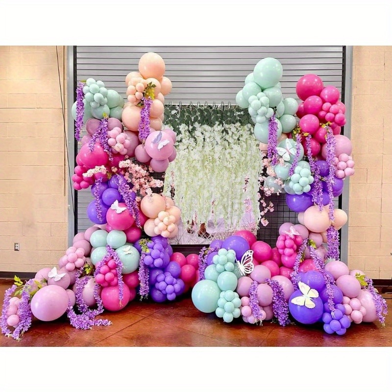 154pcs purple pink balloons lavender teal balloon garland metallic lilac blue balloons different size green and orange balloon arch kit for encanto birthday butterfly baby shower princess party supply