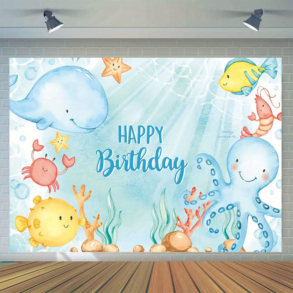 

1pc, Underwater Birthday Photography Backdrop, Vinyl Summer Ocean Theme Cute Animals Turtle Photos Birthday Party Supplies Cake Table Banner Photo Booth Props