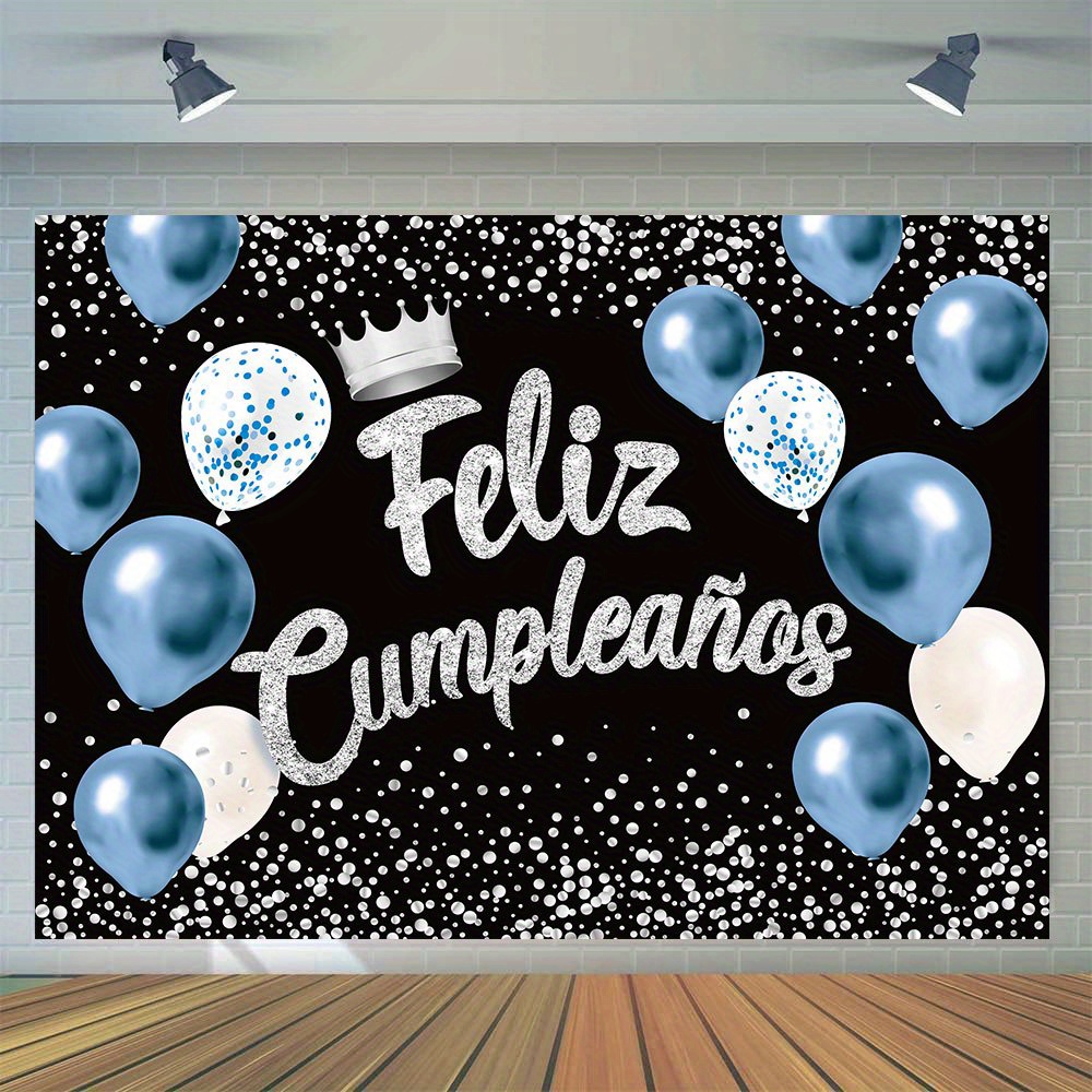 

1pc, Spanish Happy Birthday Photography Backdrop, Vinyl Black Glitter Photo Mexico Carnival Birthday Party Decoration Photoshoot Studio Props Banner