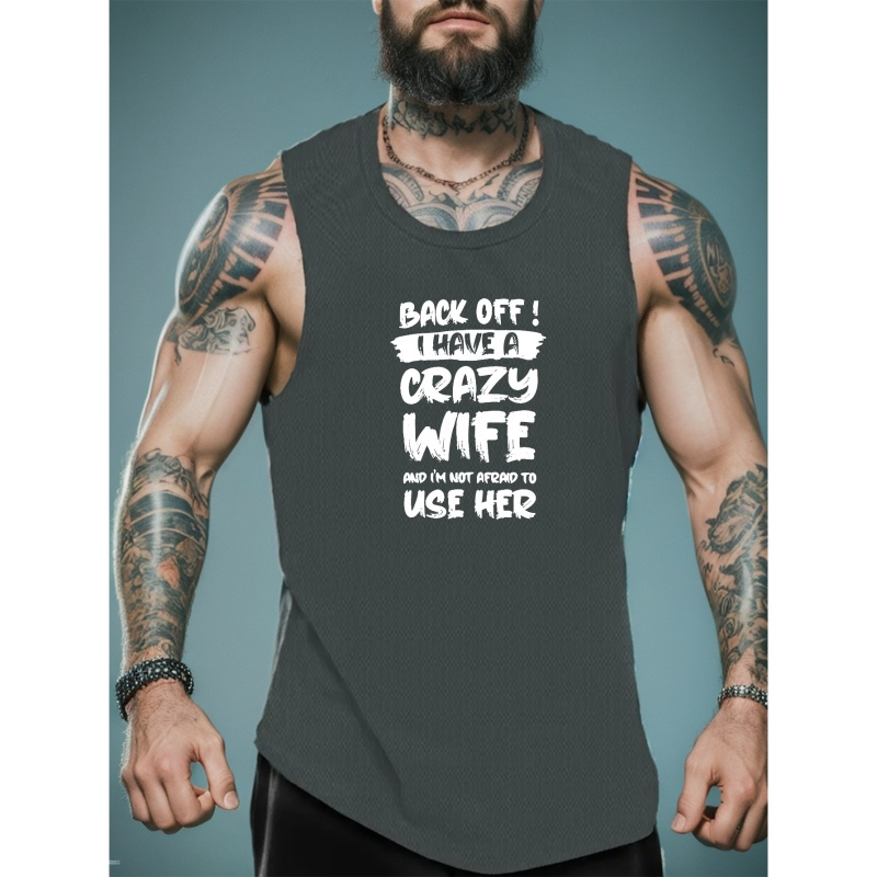 

Crazy Wife Print Summer Men's Quick Dry Moisture-wicking Breathable Tank Tops Bodybuilding Sports Sleeveless Shirts For Workout Running Training Men's Clothing