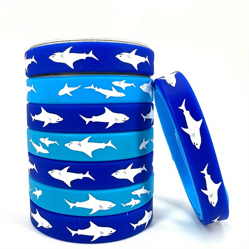 

3/4/8 Pcs, Shark Themed Silicone Wristbands, Ocean Life Motif, Unisex Bracelets For Holiday Parties & Casual Wear