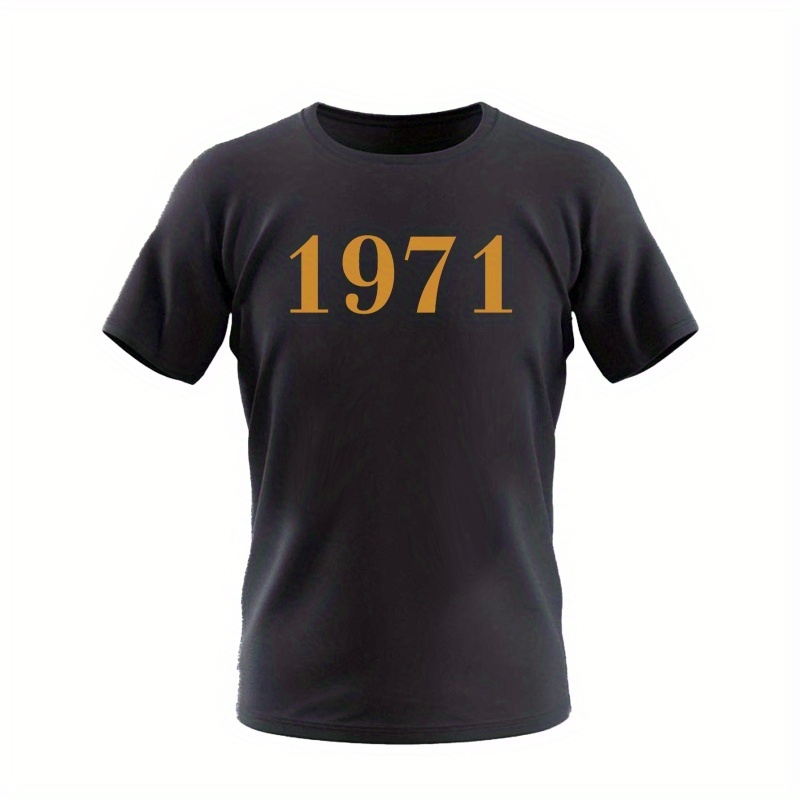 

1971" Print Crew Neck T-shirt For Men, Casual Short Sleeve Top, Men's Clothing