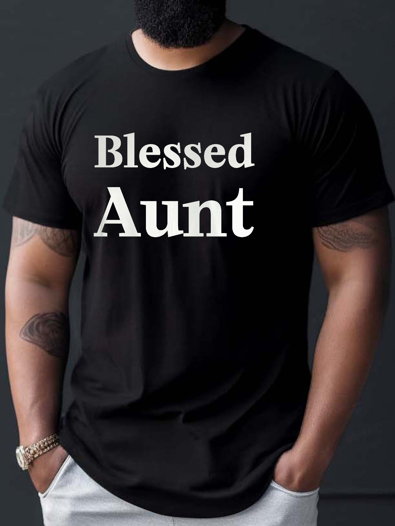 Blessed Aunt Letter Graphic Print Men's Creative Top Casual - Temu ...