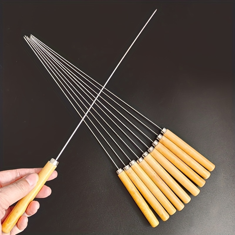 TEMU 20pcs, Barbecue Skewers, Stainless Steel Skewers For Bbq, Multifunctional Metal Bbq Skewers With Wooden Handle, Grilling Stainless Steel Skewers, Bbq Needle Sticks, Outdoor Cooking, Bbq Supplies