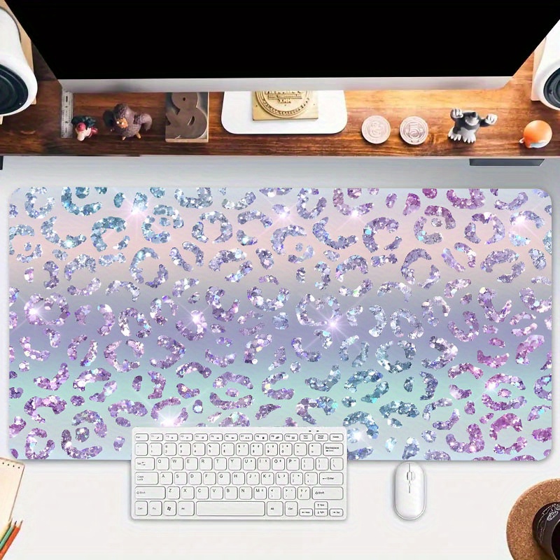

Shiny Purple Leopard Print Large Game Mouse Pad Computer Hd Keyboard Pad Desk Mat Natural Rubber Non-slip Mousepad Office Table Accessories As Gift For Woman/girls/girlfriend Size35.4x15.7in