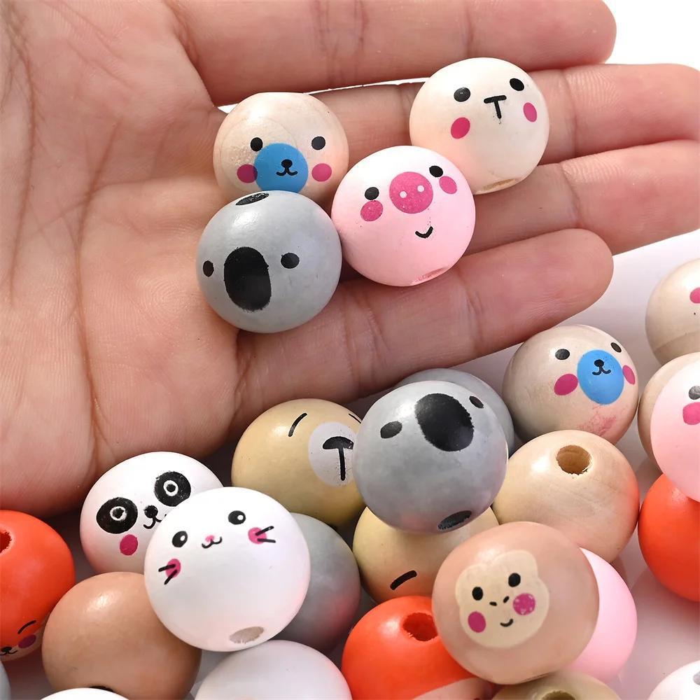 

10pcs 20mm Cat Dog Wooden Beads Cartoon Printed Animal Head Round Wooden Beads Large Hole Natural Wood Beads For Garlands Pens Crafts Jewelry Earrings Bracelet Necklace