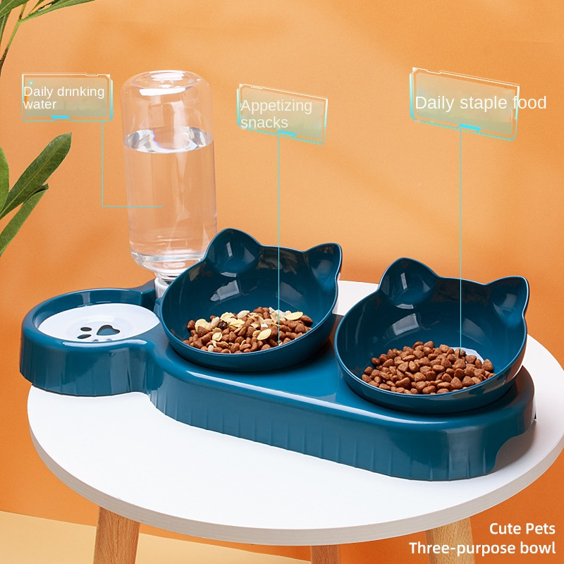 

Automatic Pet Feeder Bowls With Water Dispenser, Tilted Cat Water And Food Bowl Set With Gravity Water Bottle For Neck Protection
