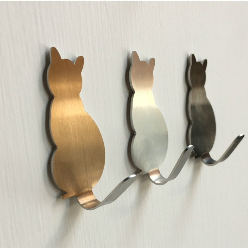 Wall Hooks Cute Cat Shape Adhesive Stainless Steel Wall - Temu