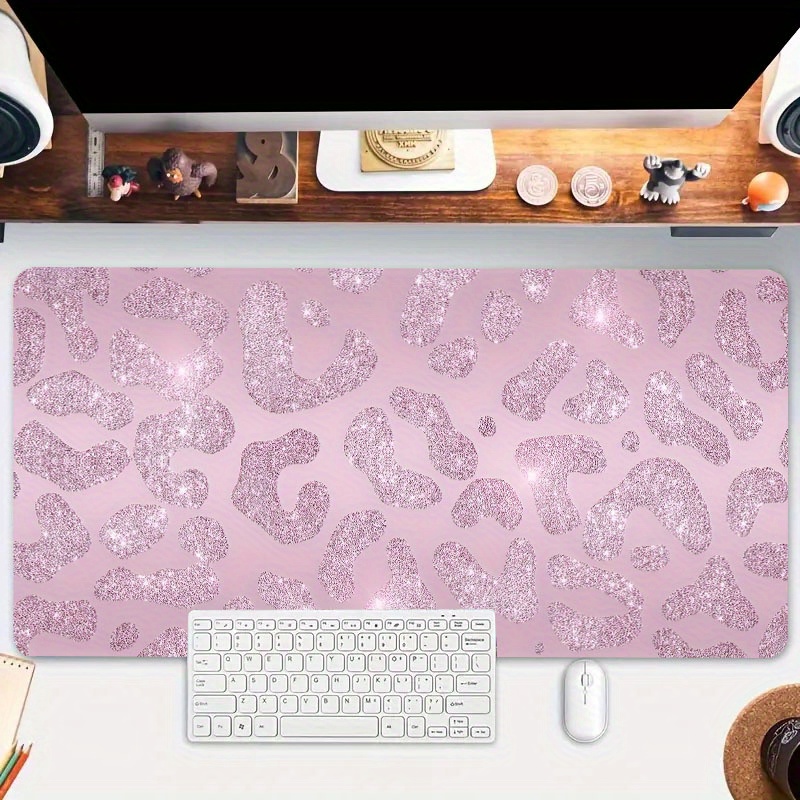 

1pc Pink Shiny Leopard Print Large Game Mouse Pad Computer Hd Keyboard Pad Desk Mat Natural Rubber Non-slip Mousepad Office Table Accessories As Gift For Woman/girls/girlfriend Size35.4x15.7in