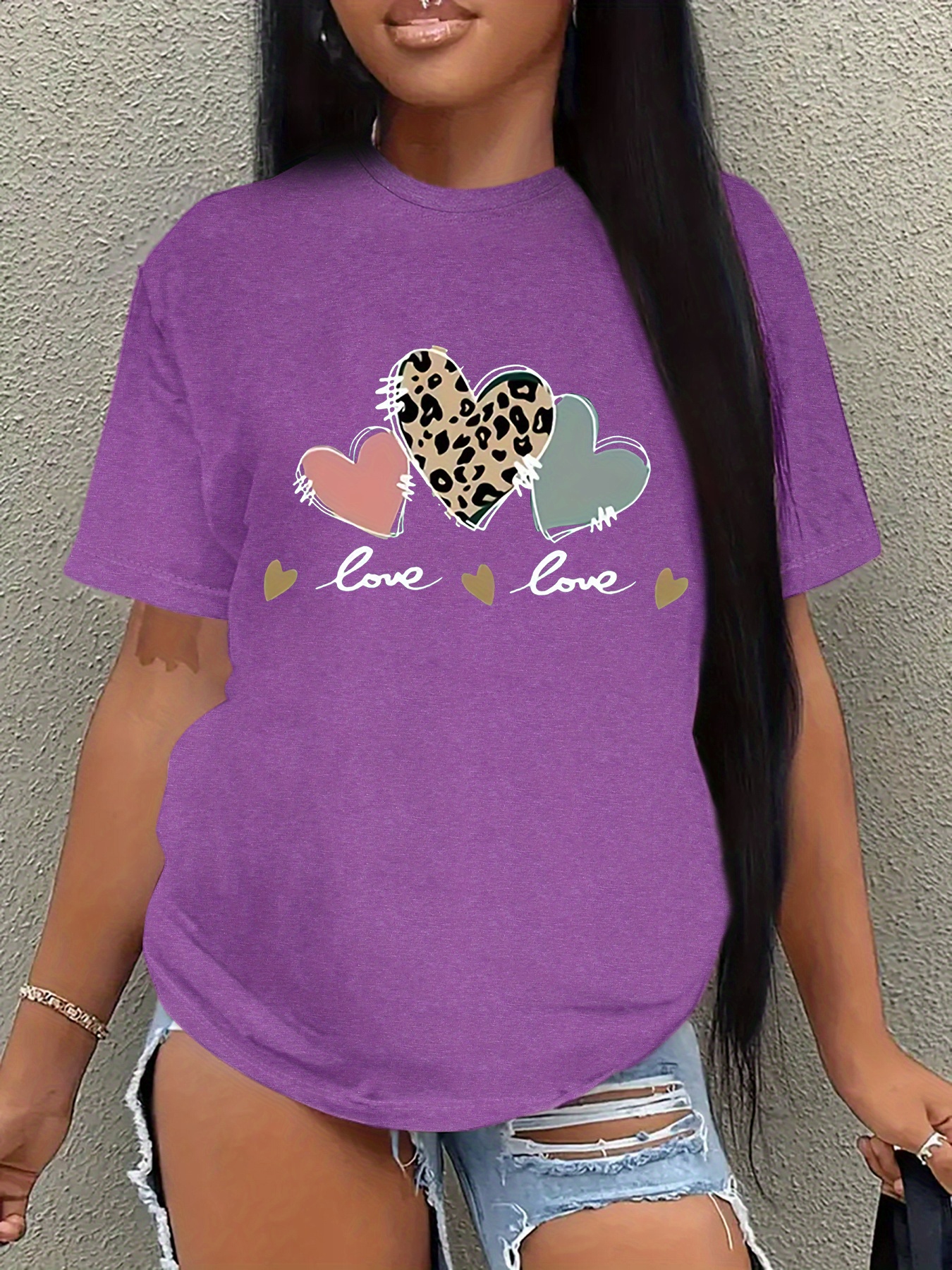 Graphic Print T shirt Plus Size Short Sleeve Crew Neck - Temu Canada