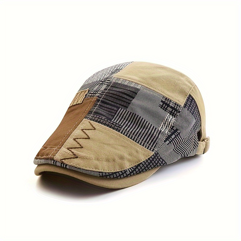 

1pc Stylish Retro Men's Cap For Summer, Breathable, Plaid Pattern, Cotton Blend Material. Ideal For Outdoor Sun Protection, Suitable For Use In Spring, Summer, Autumn, And Winter
