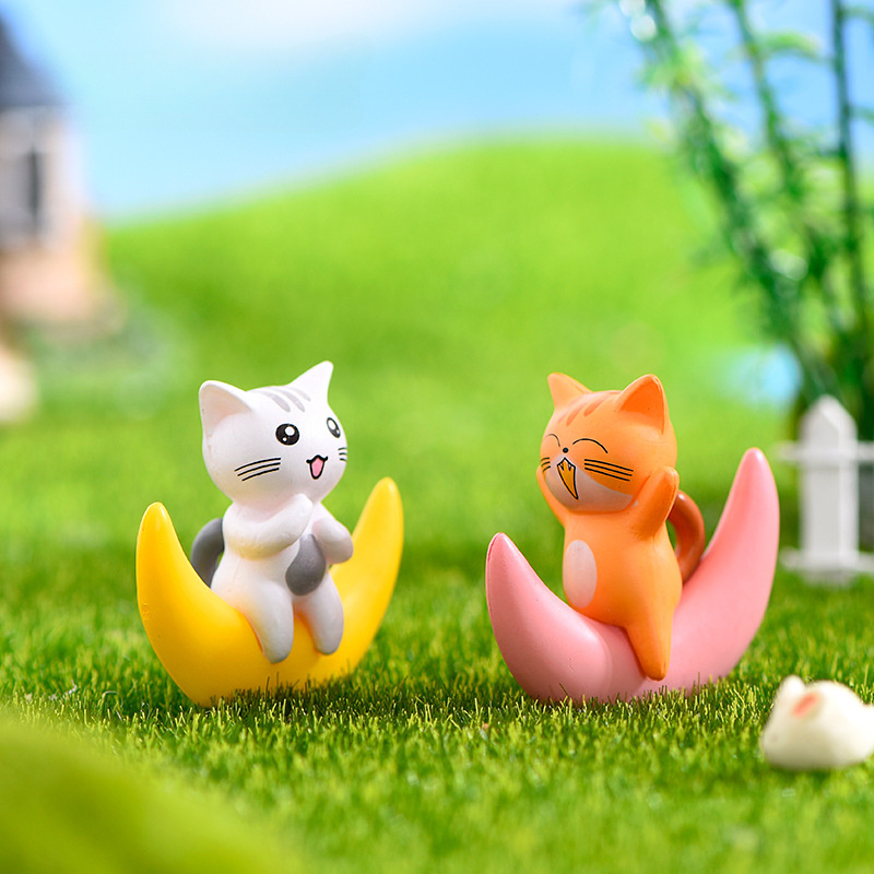 1PC/Pack Cat Fishing Miniature Figurines For Micro Landscape And