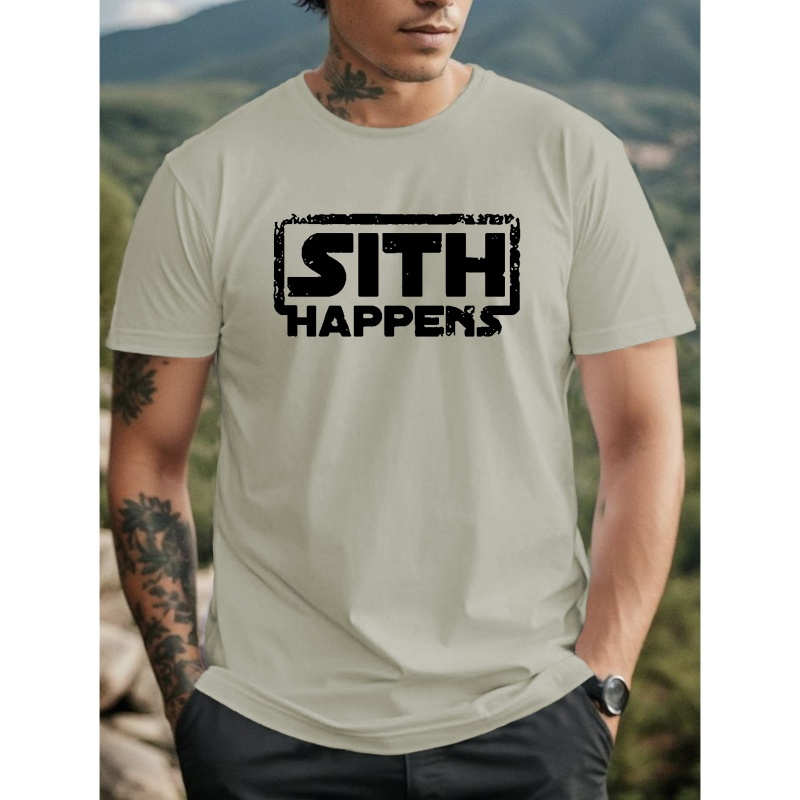 

Plus Size, 'sith Happens' Print Men's Graphic T-shirt, Everyday Casual Loose Summer Tops For Big & Tall