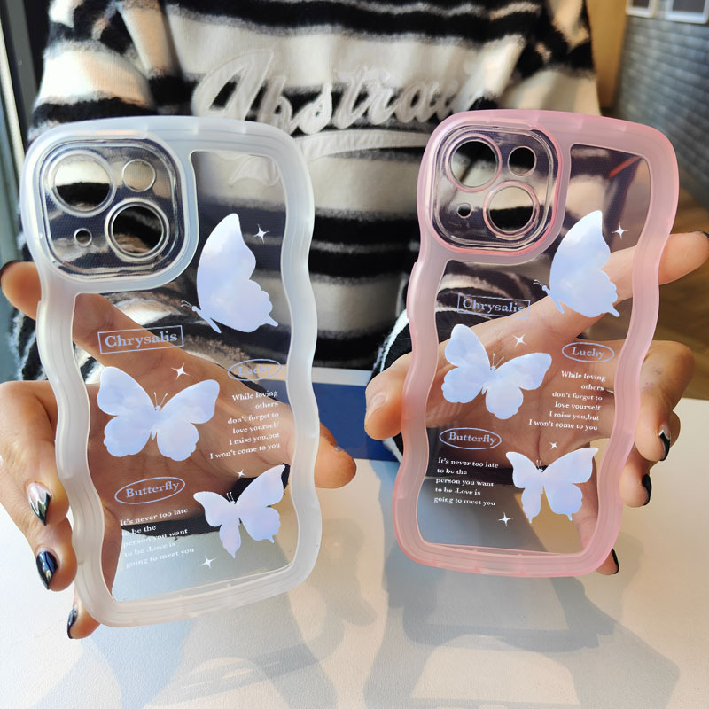 

Wavy Phone Case Beautiful Butterfly Simple Letters Pattern Clear Phone Cases For Iphone 15 14 13 12 11 Pro Max Plus Xr Perfect Birthday Or Festival Gifts For Teen Boys Girls Friends Students