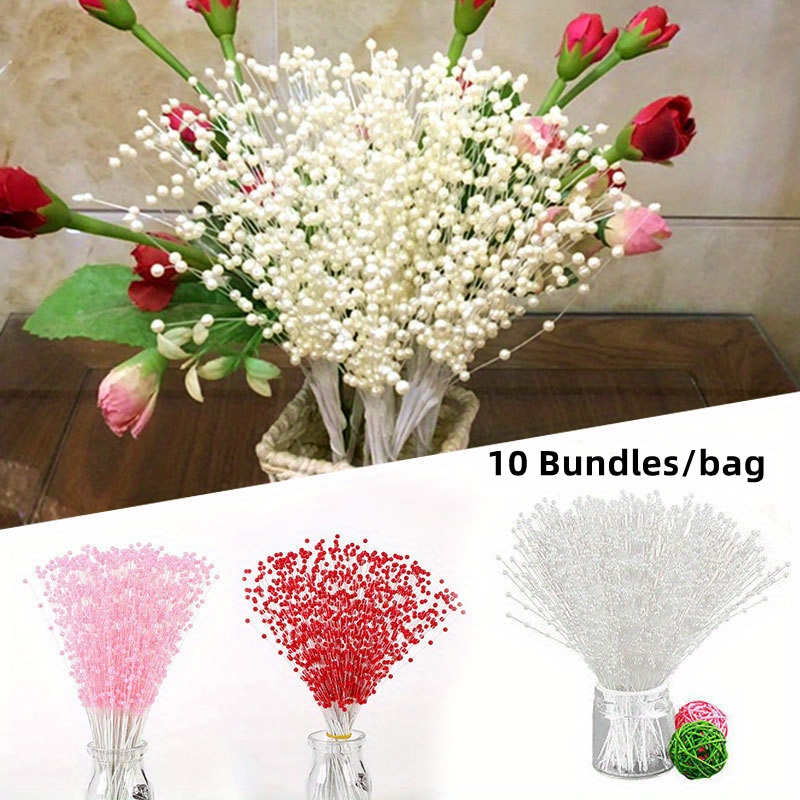 

10bundle/bag Artificial Pearl Bead Stem, Wedding Decoration Diy Accessories For Bride's Bouquet, Spring Summer Decor