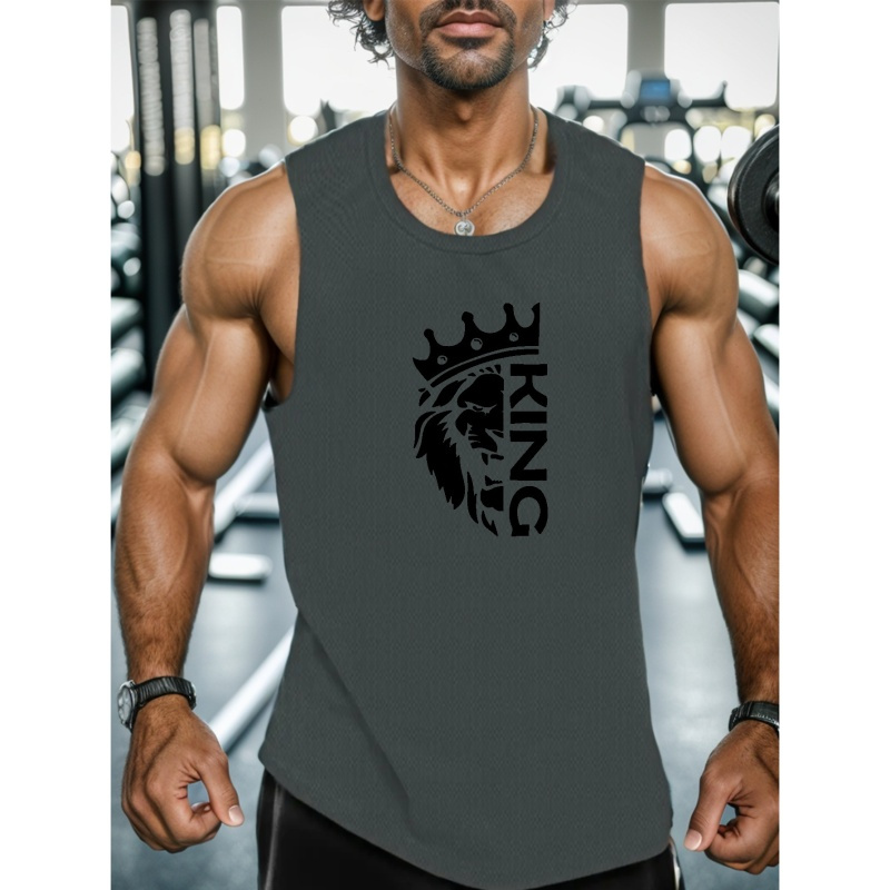 

King And Crown Print Summer Men's Quick Dry Moisture-wicking Breathable Tank Tops Athletic Gym Bodybuilding Sports Sleeveless Shirts For Workout Running Training Men's Clothing