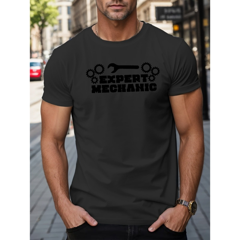 

Expert Mechanic Letters Print Casual Crew Neck Short Sleeve T-shirt For Men, Quick-drying Comfy Casual Summer Tops For Daily Wear Work Out And Vacation Resorts