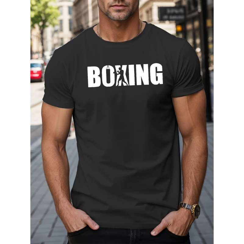 

Boxing Letters Print Casual Crew Neck Short Sleeve T-shirt For Men, Quick-drying Comfy Casual Summer Tops For Daily Wear Work Out And Vacation Resorts