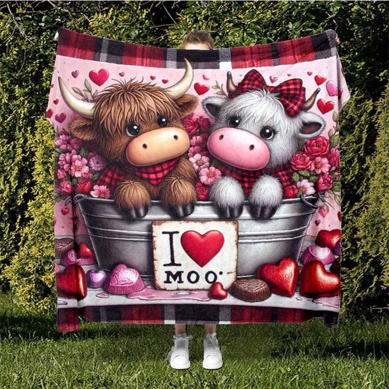 

Pink Cute Cartoon Cow And Love Art Pattern 4 Seasons Office Chair Flannel Blanket