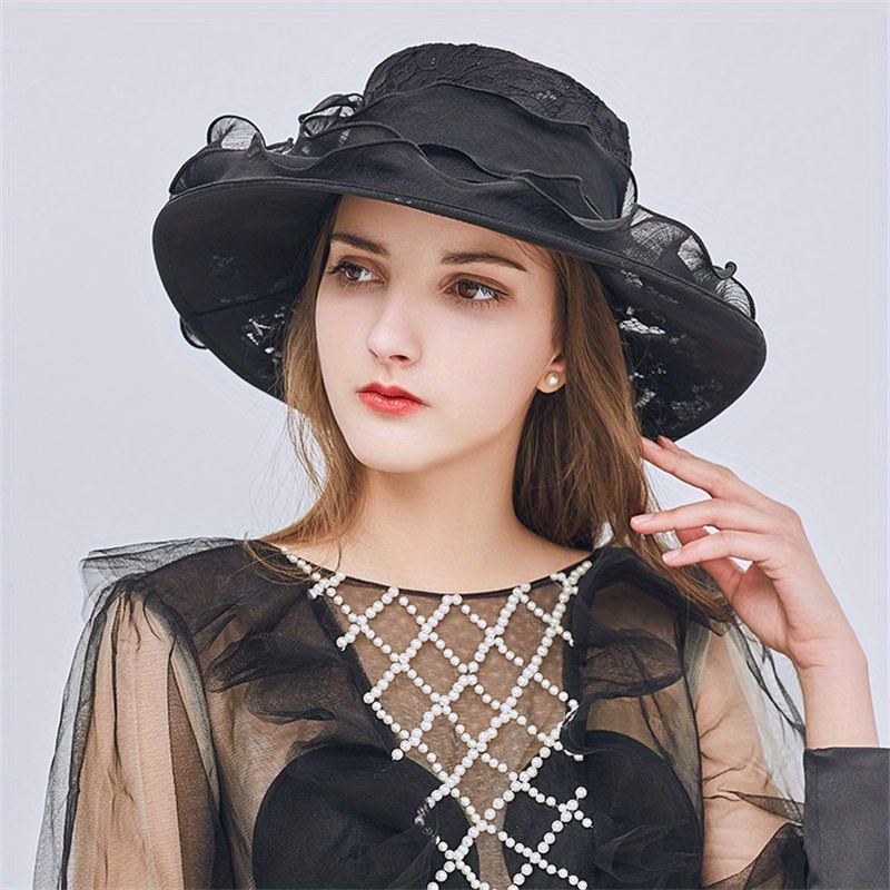 

Lace Bow Sun Hat Solid Color Breathable Sunshade Hats Summer Foldable Soft Decorative Hats