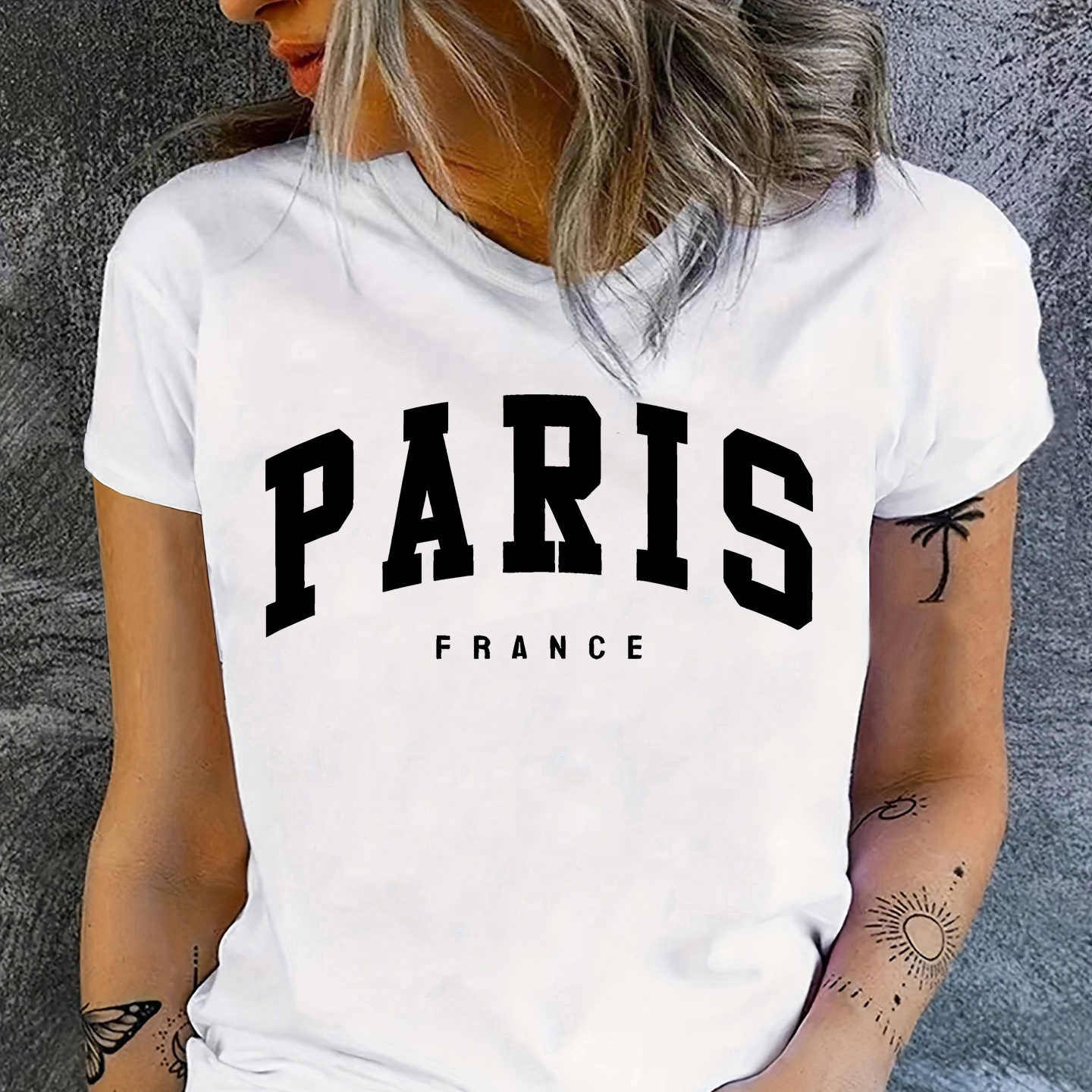 

T-shirt Imprimé Paris, Haut Décontracté À Manches Courtes Et Col Rond Pour L'été Et Le Printemps, Vêtements Pour Femmes