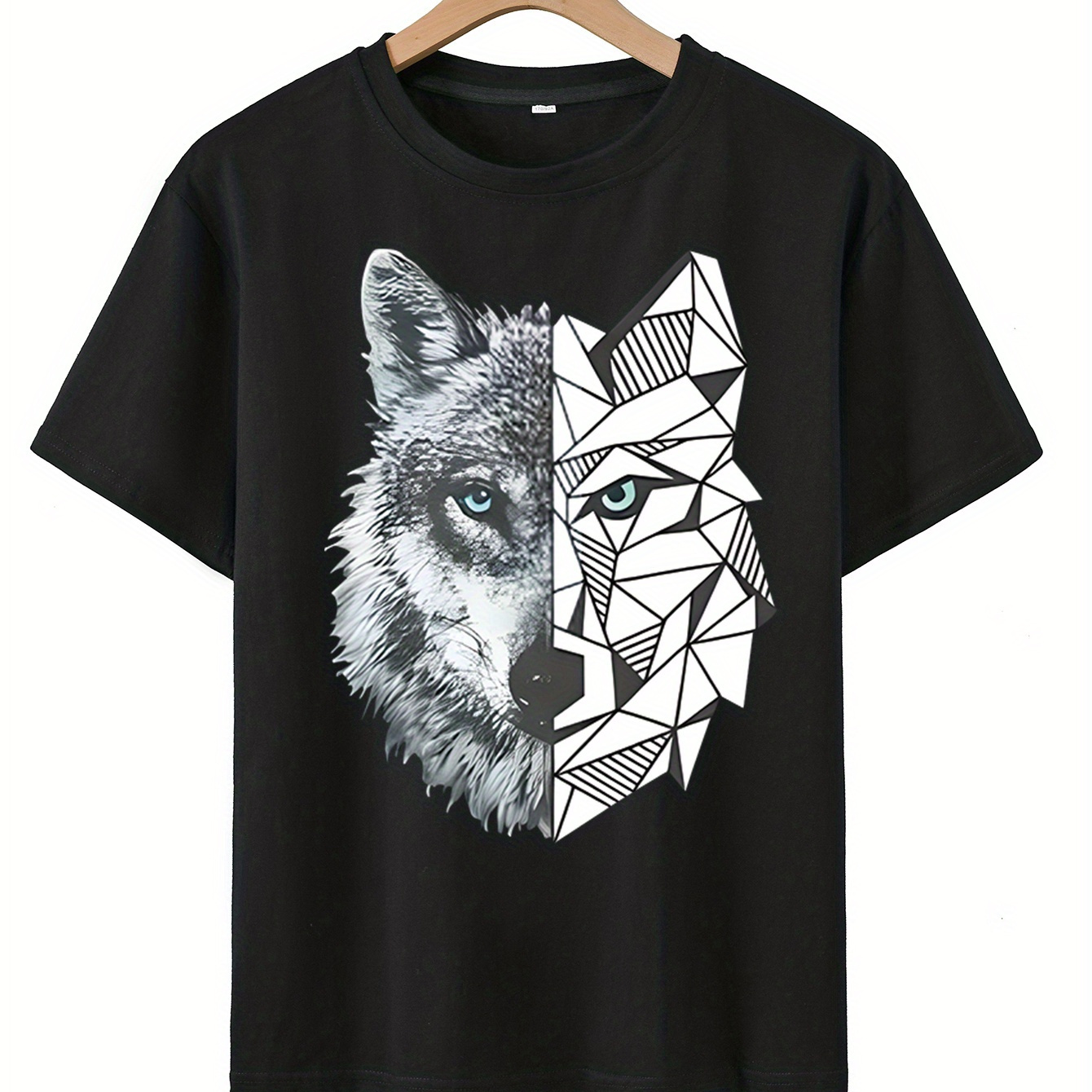 

T-shirt Imprimé Loup Géométrique, Hauts Pour Garçons, T-shirt Décontracté À Manches Courtes Pour L'été, Le Printemps Et L'automne, Hauts Comme Cadeaux