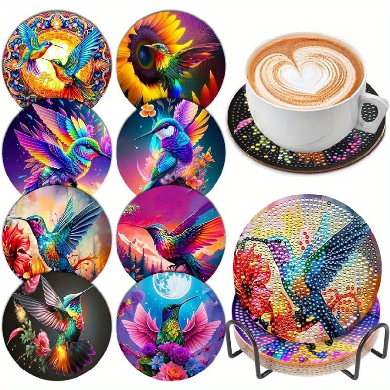 

8pcs Diamond Art Painting Coasters With Holder, Diy Hummingbird Flowers Diamond Art Coasters For Drinks Diamond Art Painting Kits For Beginners, Diamond Craft Supplies For Adults, Coasters Gift