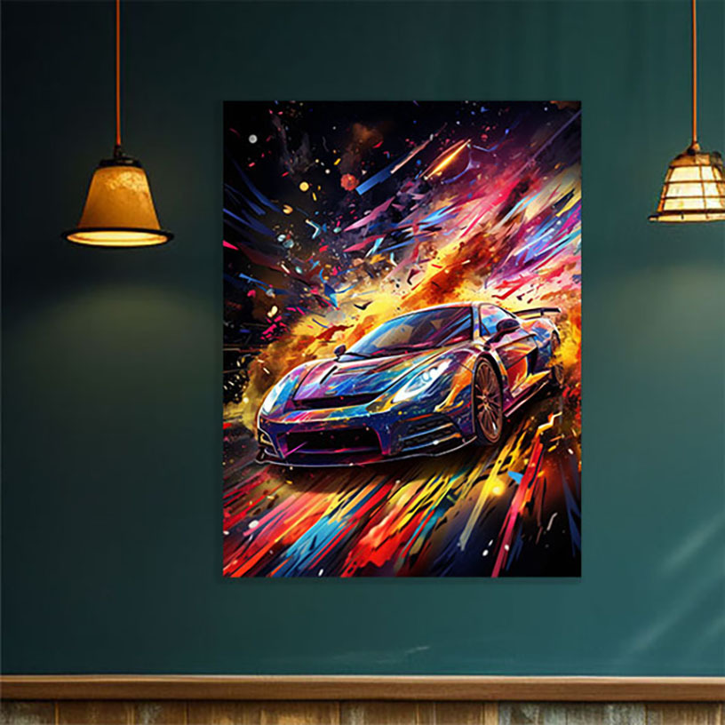 

1pc Rainbow Sports Car Canvas For Home Decoration, Living Room Bedroom Bathroom Kitchen Cafe Office Decoration,basketball Lovers Canvas Prints,perfect Gift,wall Art,car Lover