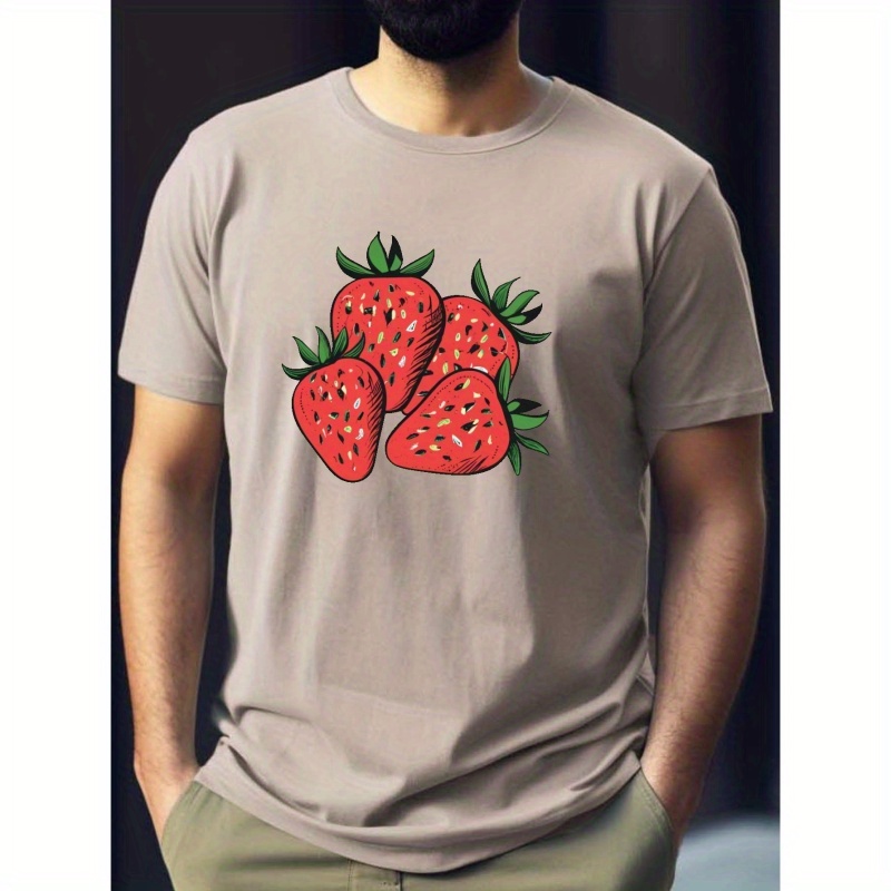 

Strawberries Print T Shirt, Tees For Men, Casual Short Sleeve T-shirt For Summer