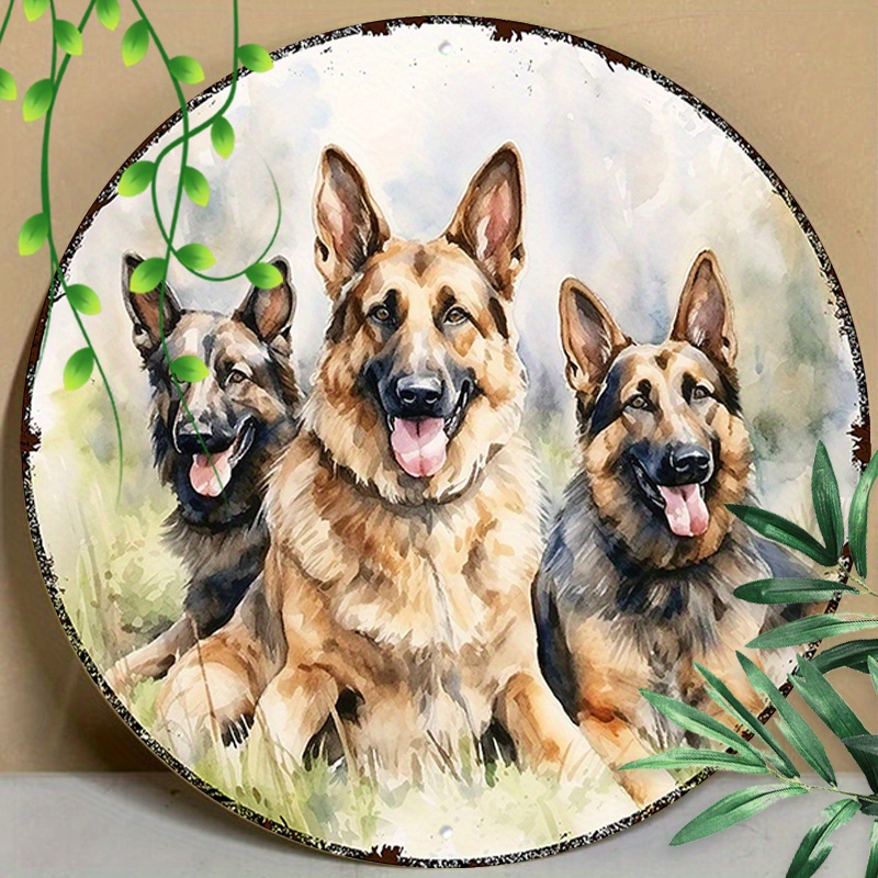 

1pc 8x8inch(20x20cm) Round Aluminum Sign Metal Sign Funny Metal Sign German Shepherd Dogs Summer Outdoor For Home Decor, Wall Decor