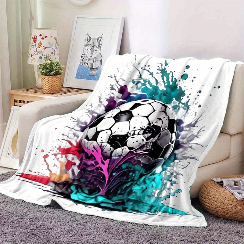 

1pc Cozy Football Print Blanket - Lightweight Flannel Throw Blanket For Sofa, Bed, Travel, Camping, Livingroom, Office, Couch, Chair, Gifts For Family Or Friends