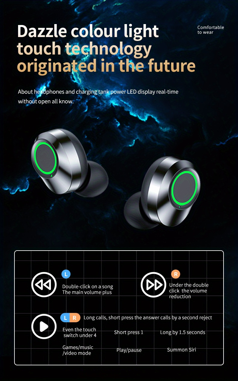Auricolari con display a LED TWS YD03 Auricolari wireless durevoli con riduzione del rumore e auricolari ricaricabili per sport all'aria aperta, ciclismo, regalo di festa Compat_voghion.com