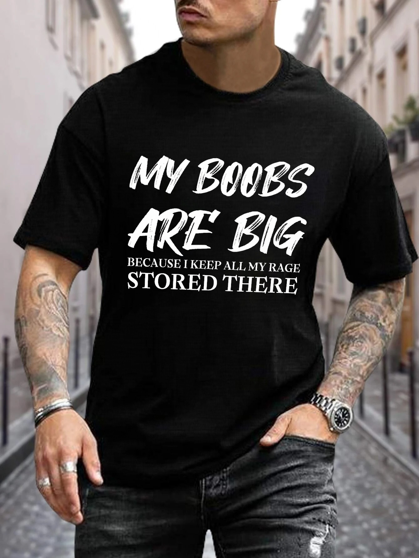 Womens Funny Creative Big Boobs Breast 3D Print Casual T-Shirt Short Sleeve