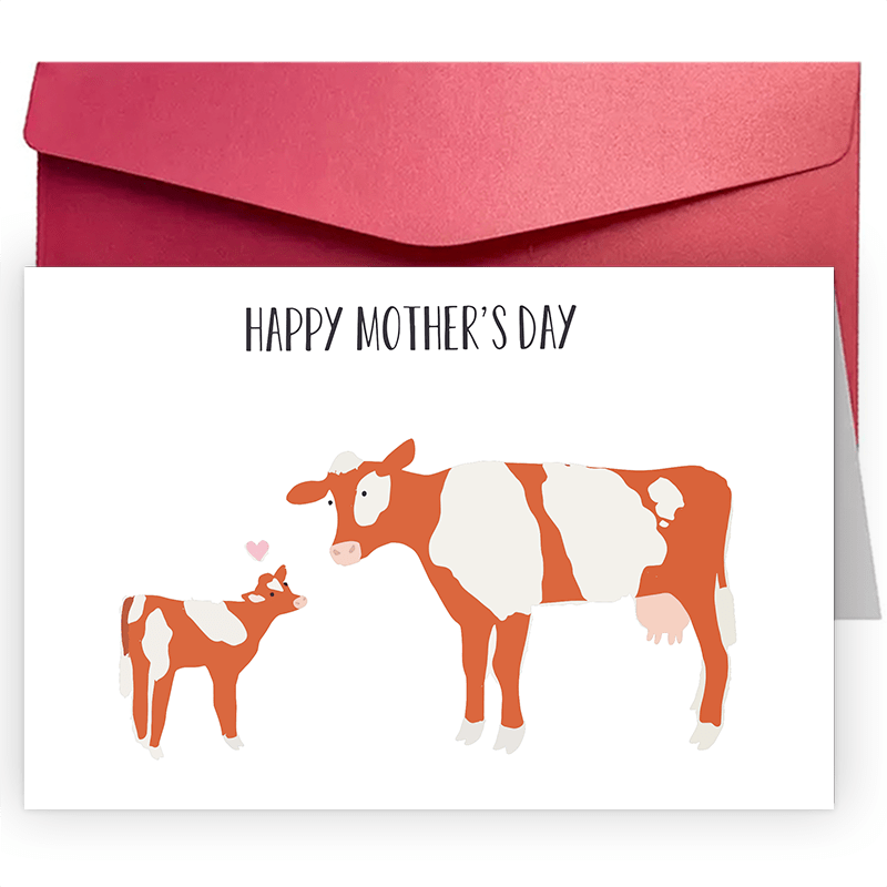 

A Creative And Fun Mother's Day Card, With A Cow And Calf Theme.